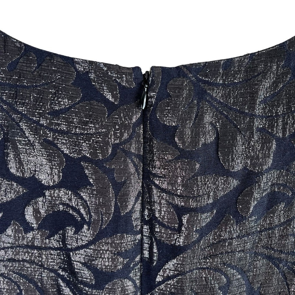 Tibi Metallic Jacquard Sleeveless Sheath Cocktail Dress in Black Silver, Size 10 - Picture 7 of 11